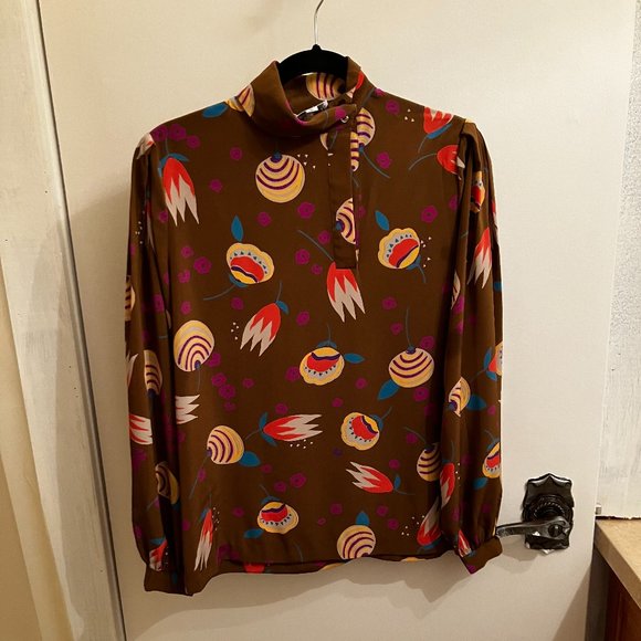 Anne Klein size 6 brown with multi coloured patterned skirt and top - Picture 2 of 10